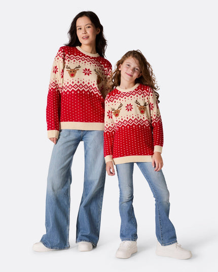 Matching Family Christmas Sweaters - Red Retro Reindeer
