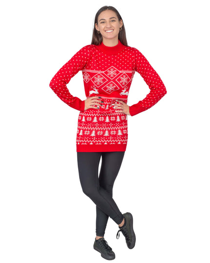 Red Reindeer Women's Ugly Christmas Sweater Dress