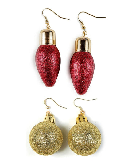 Red Christmas Lights Earrings + Glitter Ornament Earrings