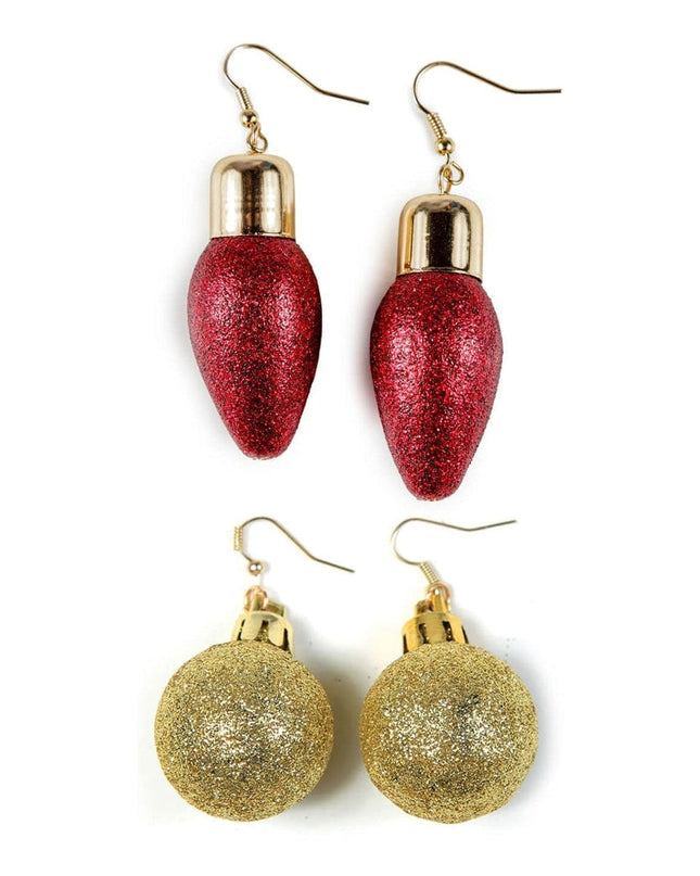 Red Christmas Lights Earrings + Glitter Ornament Earrings