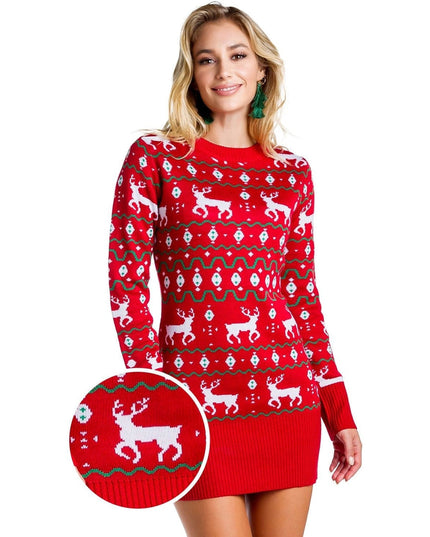 Women's Red Reindeer Sweater Dress