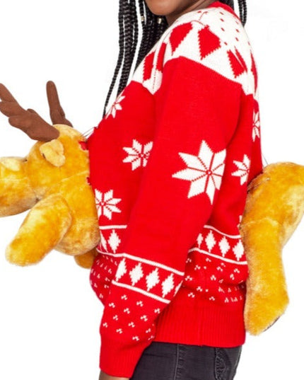 Women's Red 3D Moose Ugly Christmas Sweater