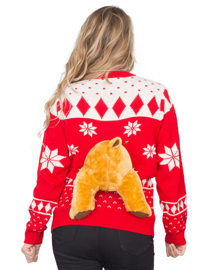 Women's Red 3D Moose Ugly Christmas Sweater