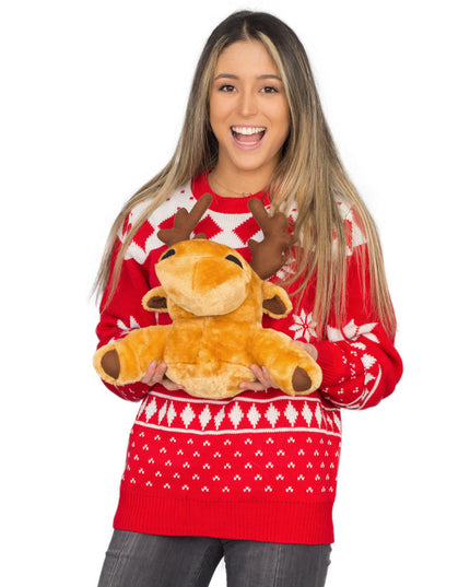 Women's Red 3D Moose Ugly Christmas Sweater