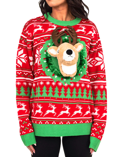Reindeer Trophy Head 3D LED Ugly Christmas Sweater