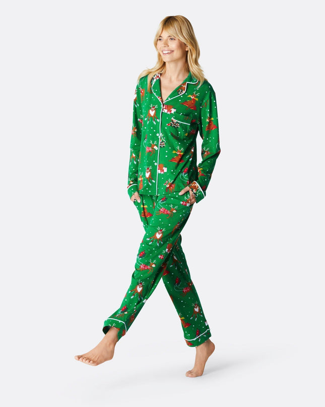 Women's Reindeer Christmas Pajama Set - Flannel Comfort for Holidays