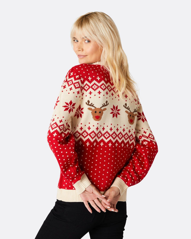 Women's Retro Reindeer Red Christmas Sweater