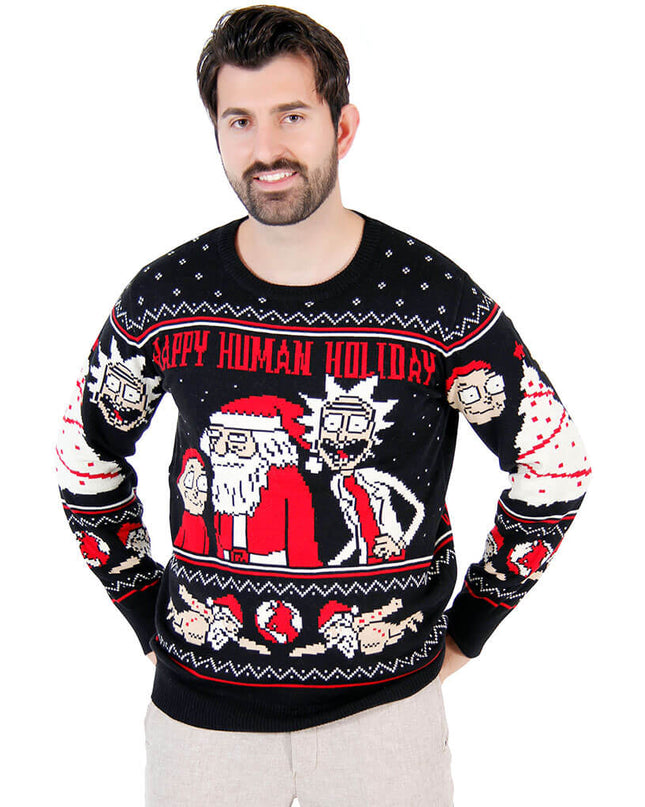 Rick and Morty Happy Human Holiday Ugly Christmas Sweater
