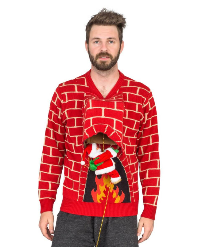 Santa Claus 3D Chimney Climbing Ugly Christmas Sweater