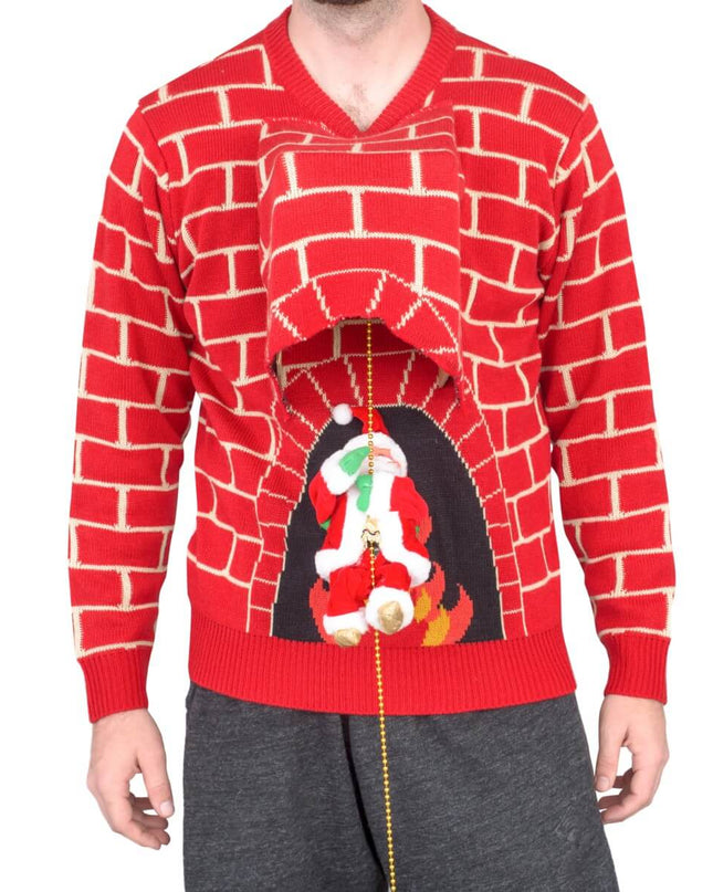 Santa Claus 3D Chimney Climbing Ugly Christmas Sweater