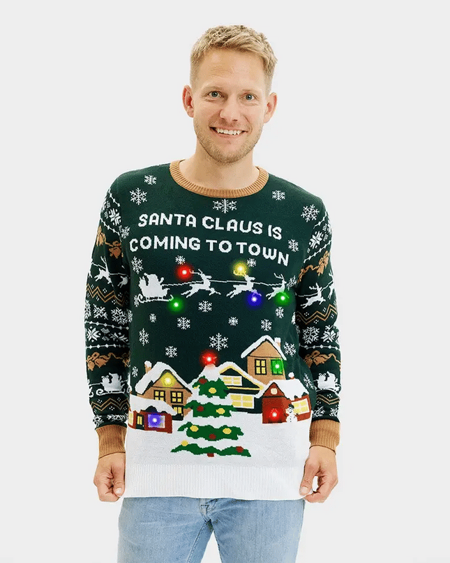 Light-Up Santa Claus Is Coming To Town Sweater