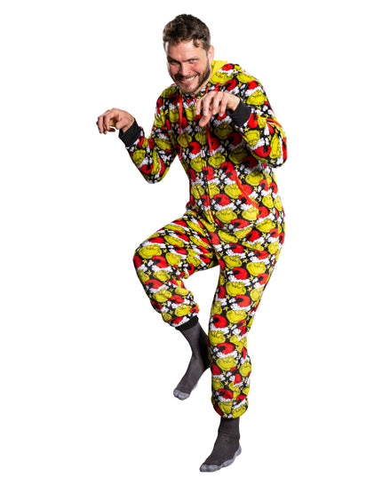Grinch with Santa Hat Pajama Jumpsuit for Men and Women