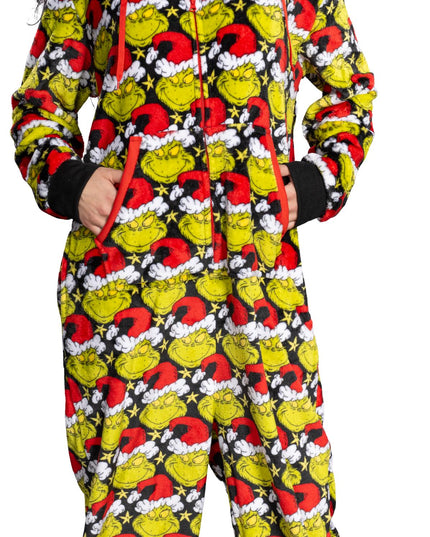 Grinch with Santa Hat Pajama Jumpsuit for Men and Women