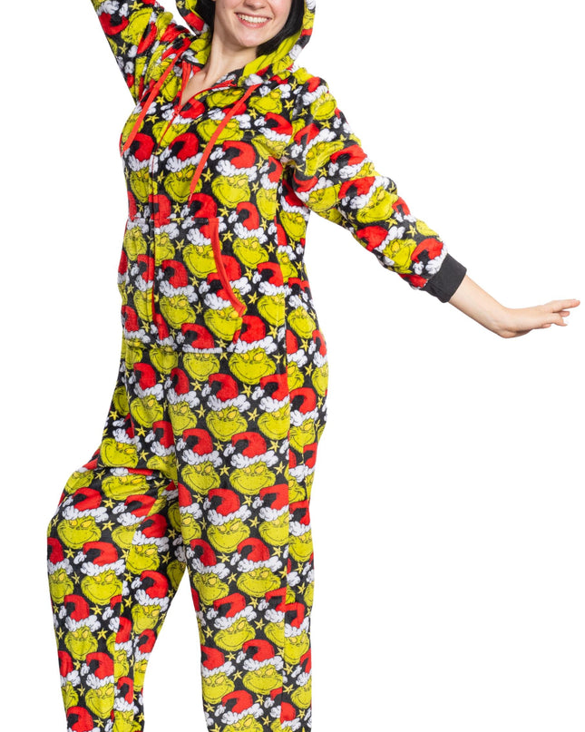 Grinch Santa Hat Pajama Jumpsuit for Men and Women