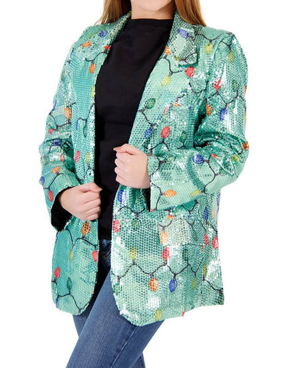 Women's Sequin Christmas Lights Ugly Blazer