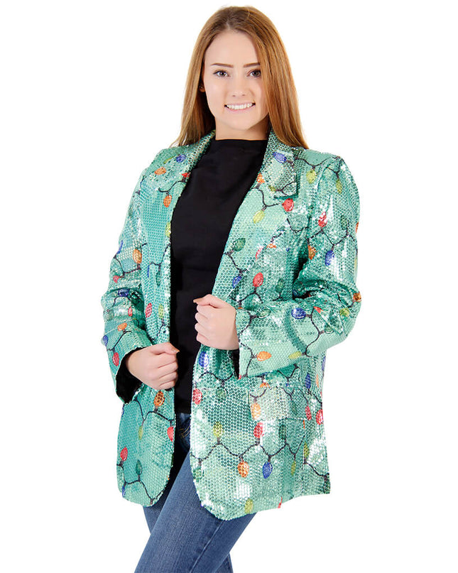 Women's Sequin Christmas Lights Ugly Blazer Jacket