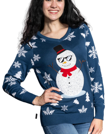 Women's Sequin Snowman Ugly Christmas Sweater