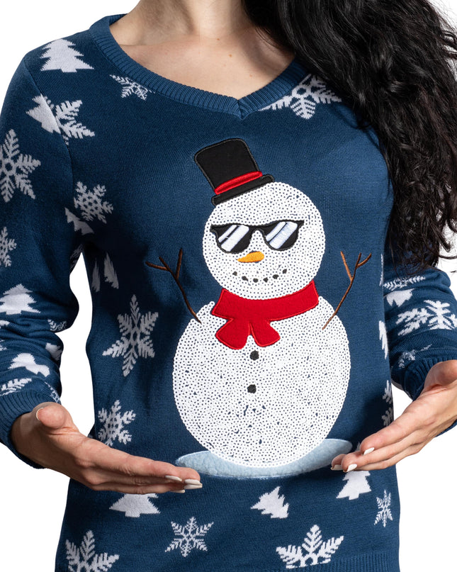 Women's Sequin Snowman Ugly Christmas Sweater