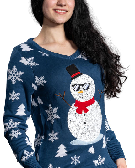 Women's Sequin Snowman Ugly Christmas Sweater