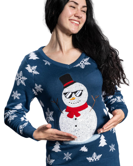 Women's Sequin Snowman Ugly Christmas Sweater
