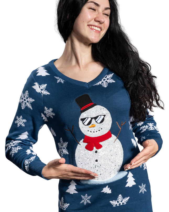 Women's Sequin Snowman Ugly Christmas Sweater