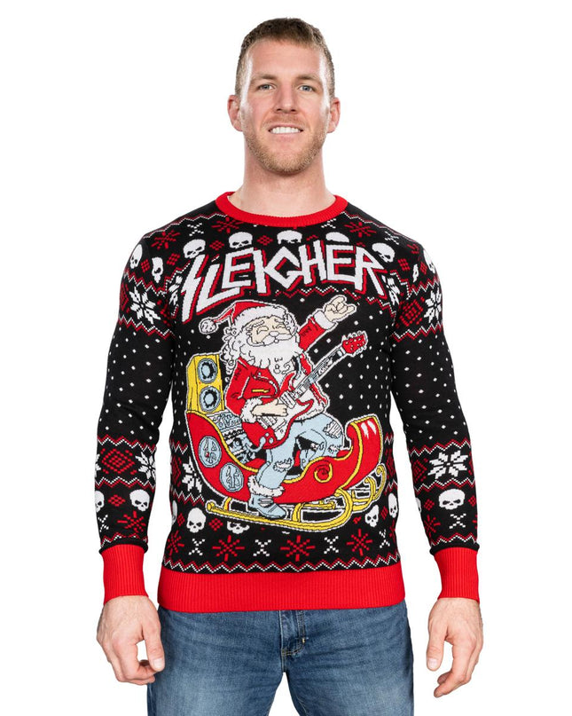 Rock and Roll Santa Claus Guitar Sleigher Ugly Sweater