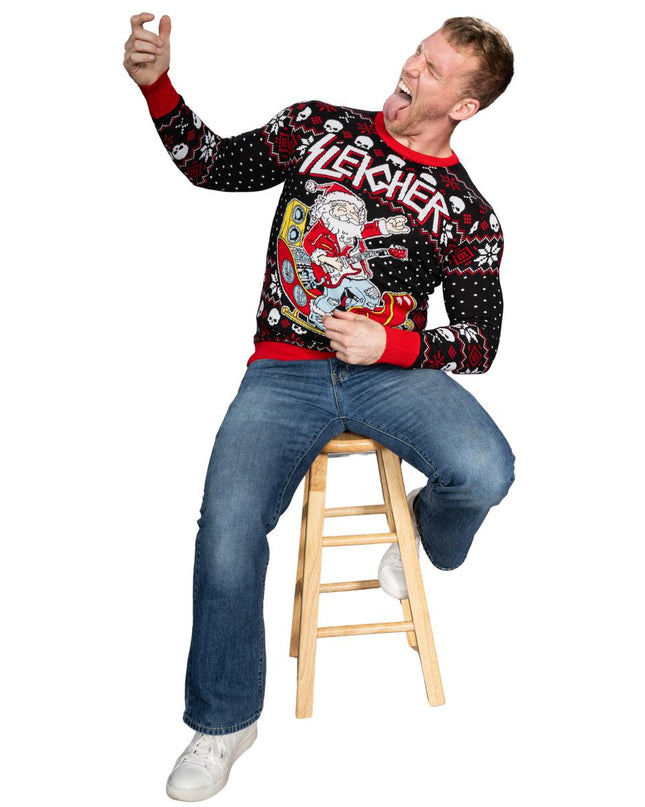 Rock and Roll Santa Claus Guitar Sleigher Ugly Sweater