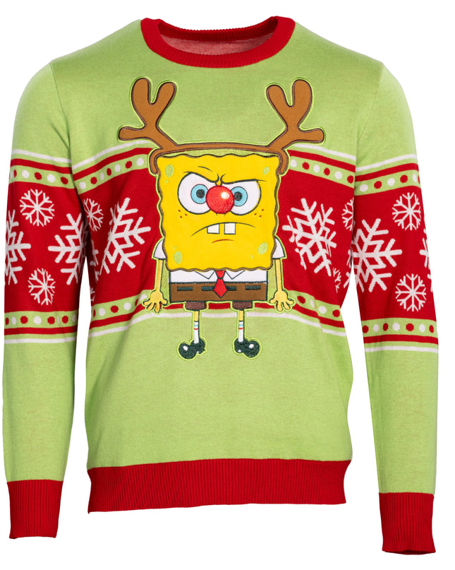 Spongebob LED Reindeer Nose Ugly Christmas Sweater