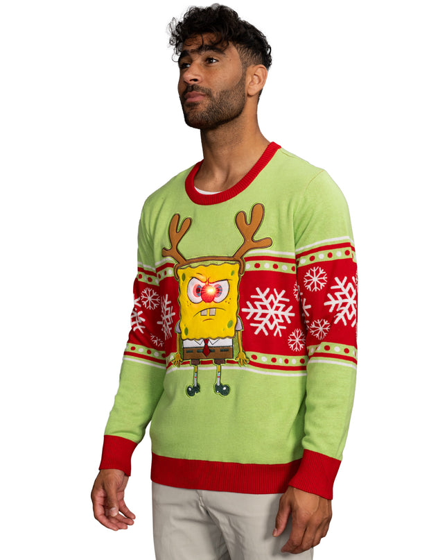 Spongebob LED Reindeer Nose Ugly Christmas Sweater