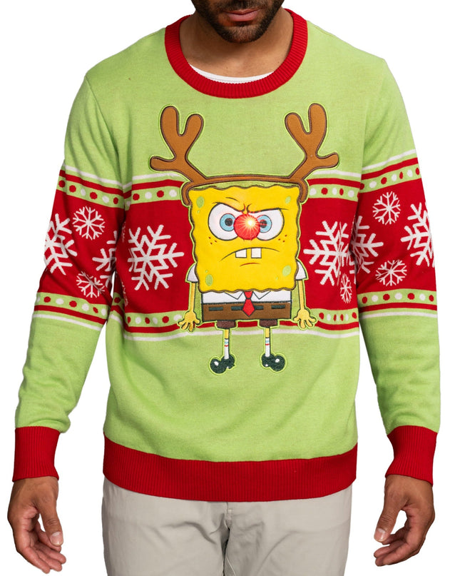 Spongebob LED Reindeer Nose Ugly Christmas Sweater