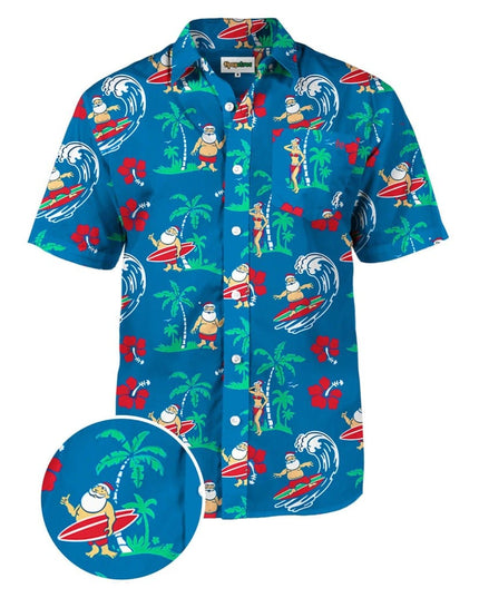Men's Surf's Up Santa Button Down Shirt