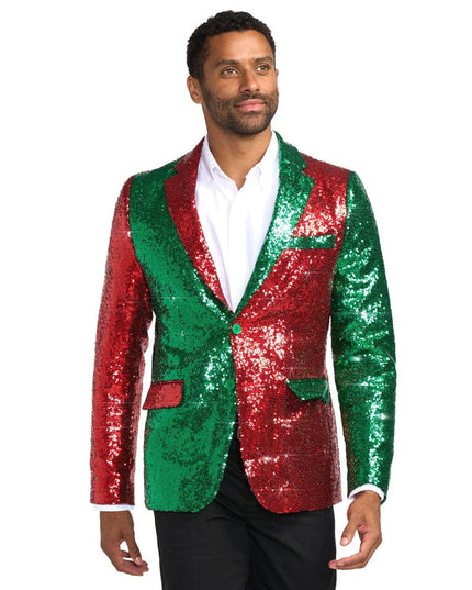 Men's Red and Green Sequin Blazer