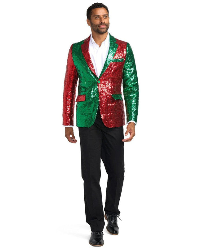 Men's Red and Green Sequin Blazer