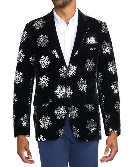 Men's Sequined Snowflake Velvet Blazer