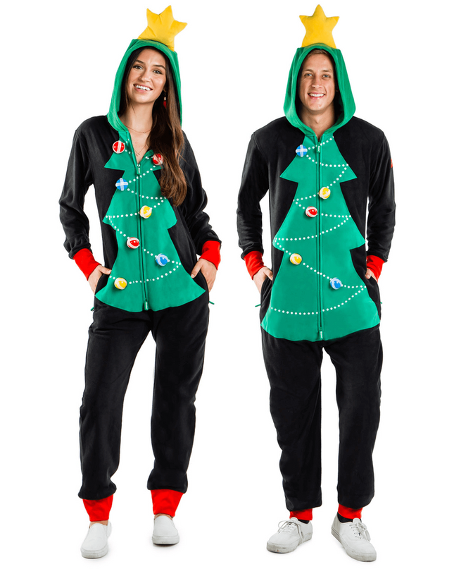 Matching Christmas Tree Toss Game Couples Jumpsuits