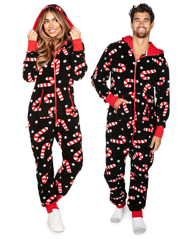 Matching Candy Cane Lane Couples Jumpsuits