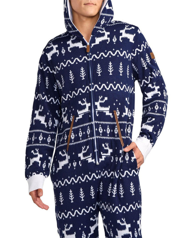 Men's Navy Fair Isle Knit Jumpsuit