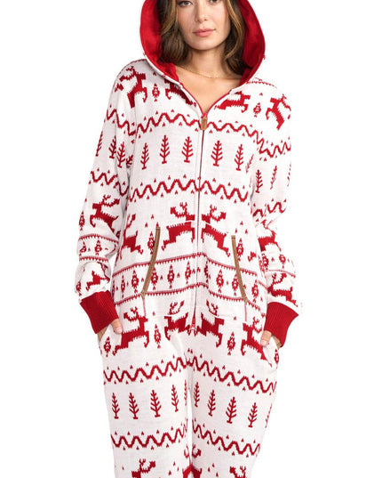 Women's Red and White Fair Isle Knit Jumpsuit