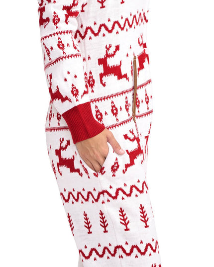 Women's Red and White Fair Isle Knit Jumpsuit