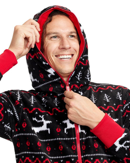 Men's Black and Red Fair Isle Jumpsuit