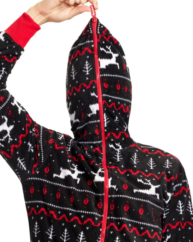 Men's Black and Red Fair Isle Jumpsuit
