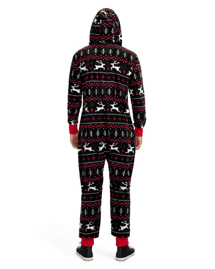 Men's Black and Red Fair Isle Jumpsuit