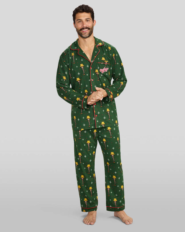 Men's Christmas Story Leg Lamp Lapel Pajama Set