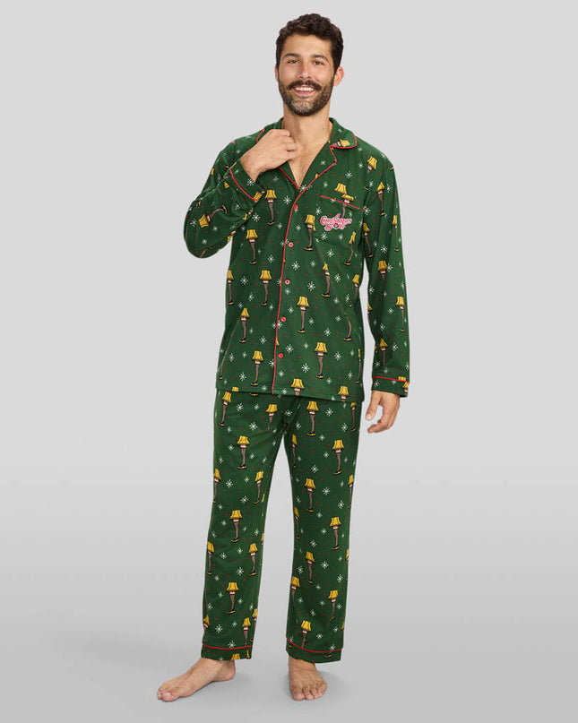 Men's Christmas Story Leg Lamp Lapel Pajama Set