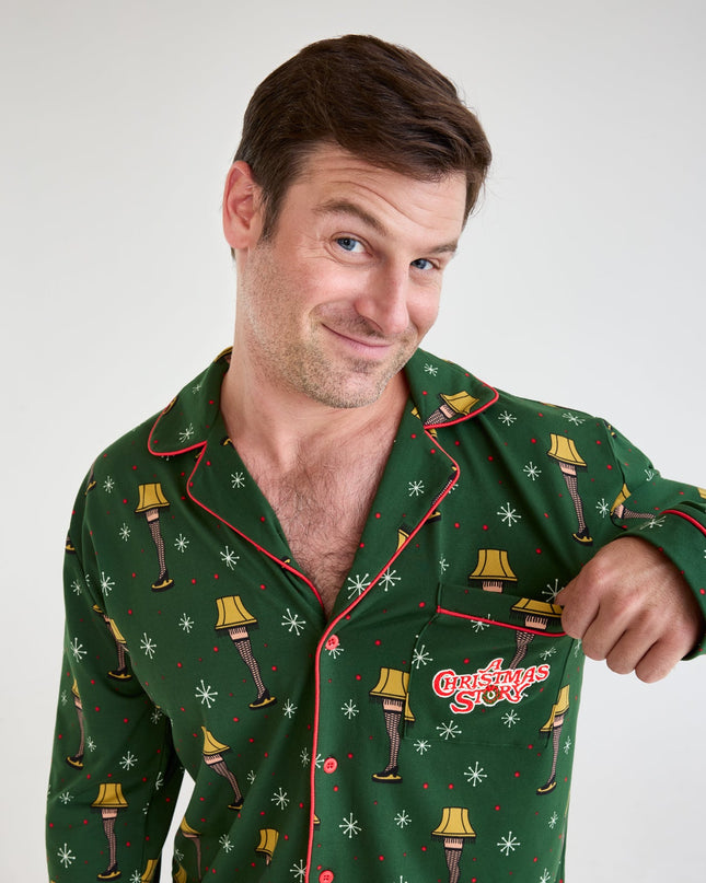 Men's Christmas Story Leg Lamp Lapel Pajama Set
