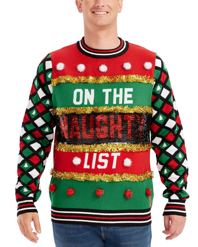 Men's Naughty or Nice Reversible Sequin Ugly Christmas Sweater