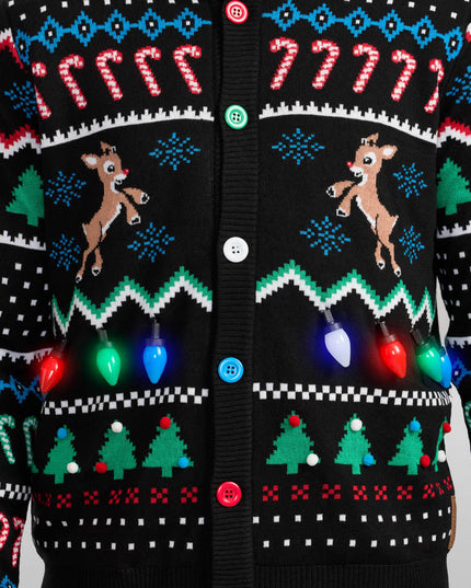 Men's Fair Isle Rudolph Light Up Christmas Cardigan Sweater