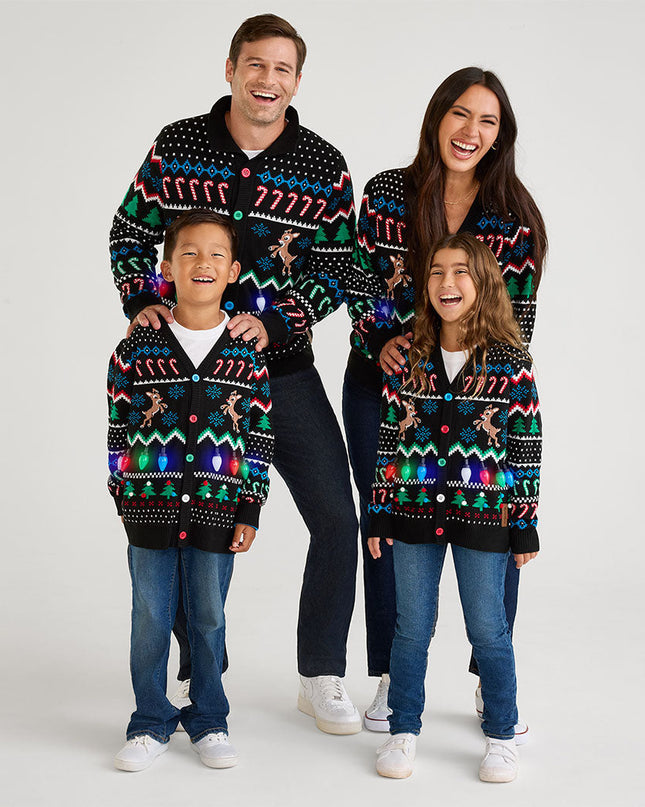 Girl's Fair Isle Rudolph Light Up Christmas Cardigan Sweater