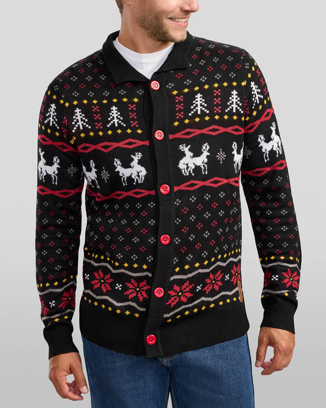 Men's Naughty Reindeer Ugly Christmas Cardigan Sweater