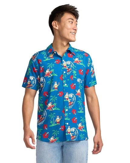 Men's Surf's Up Santa Button Down Shirt